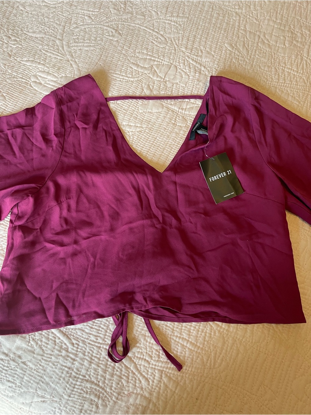 Forever 21 Magenta V-Neck Crop Top with Front Tie